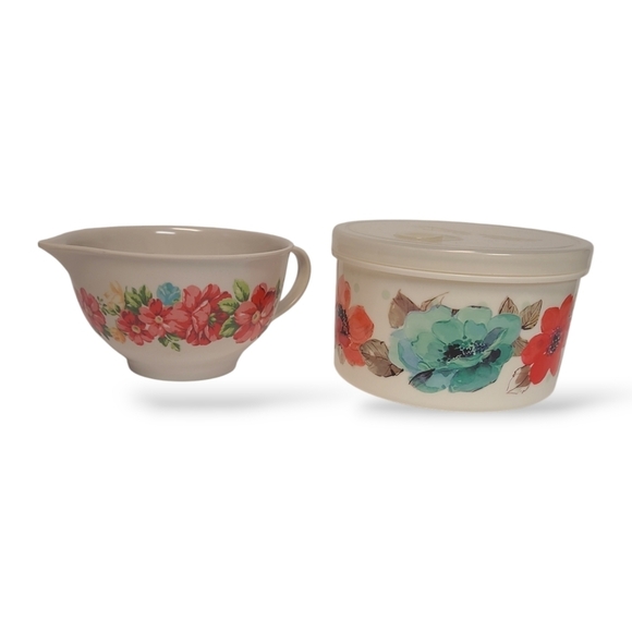 Pioneer Woman Wildflower Whimsey Melamine 2 C Measuring Cup Vented Lid Bowl Set - Picture 1 of 11